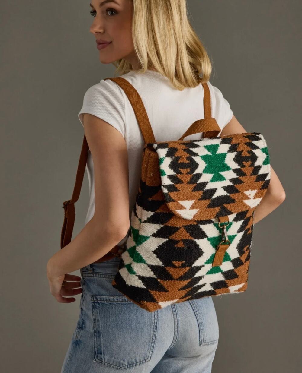 BNWT Panache Apparel Co. Aztec Woven Backpack Brown Black Green Western Boho